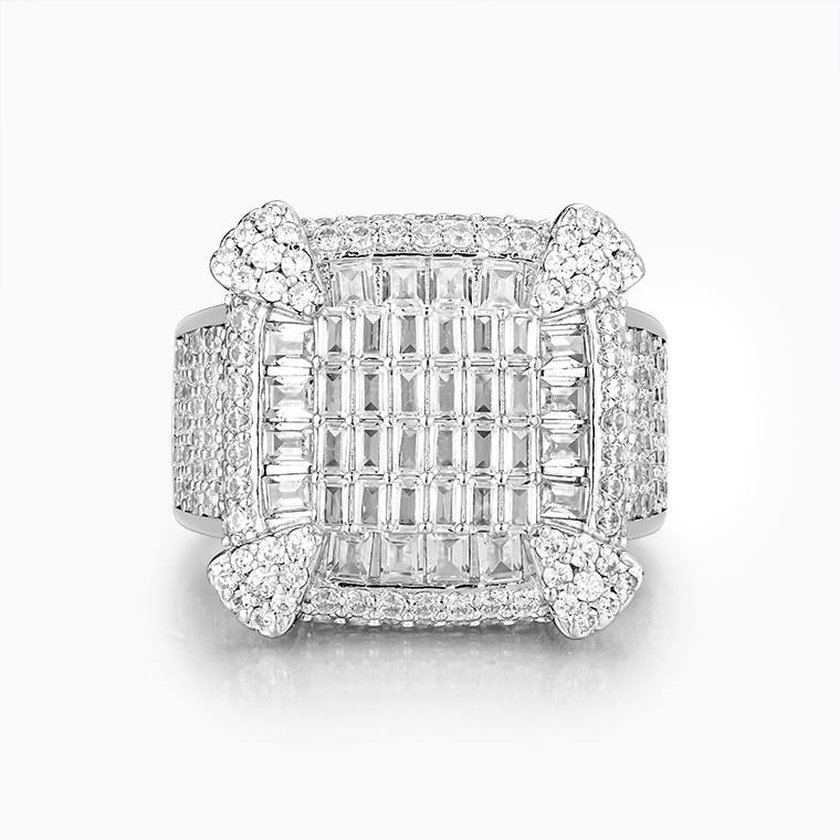 Shining Star Jewelry Baguette Cut Diamond Hip Hop Punk Style Men Big Chunky Ring