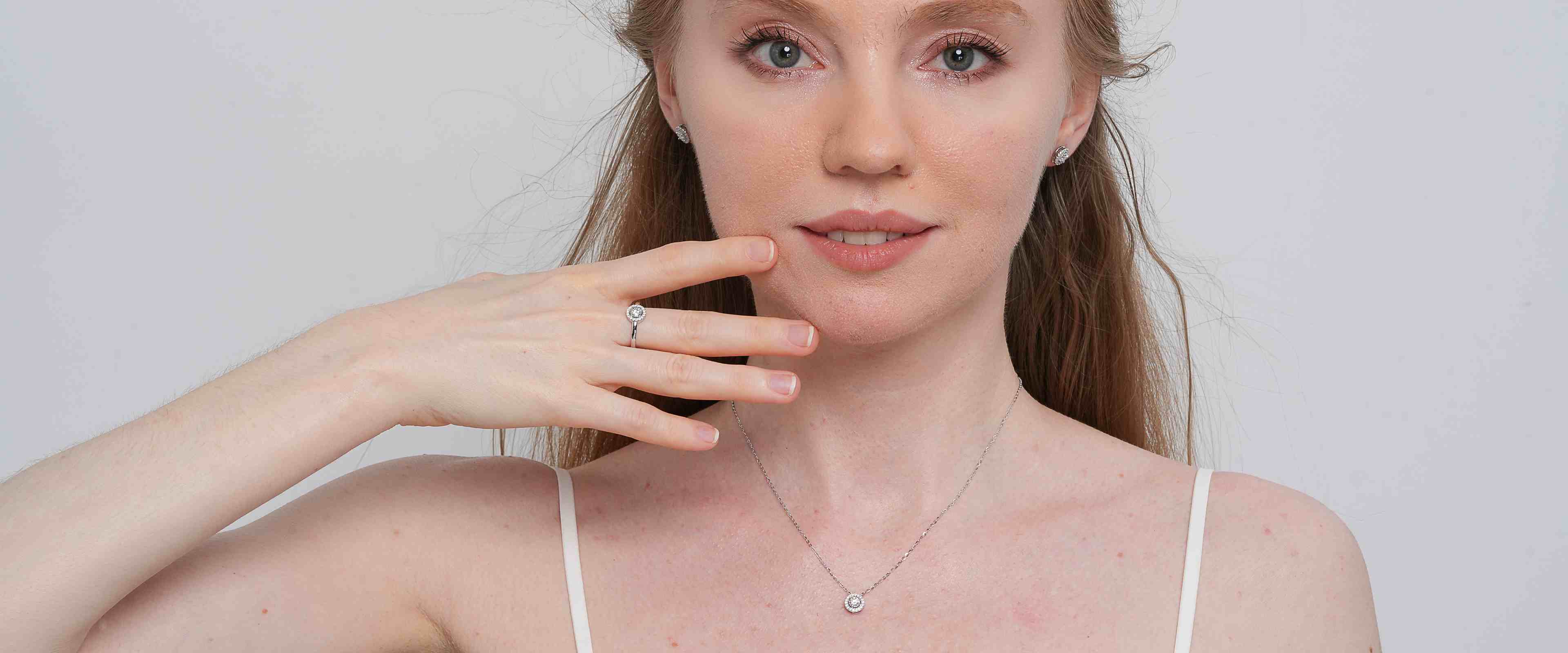 Shining Star Jewelry Round Moissanite Sterling Silver Halo Setting Jewelry Set