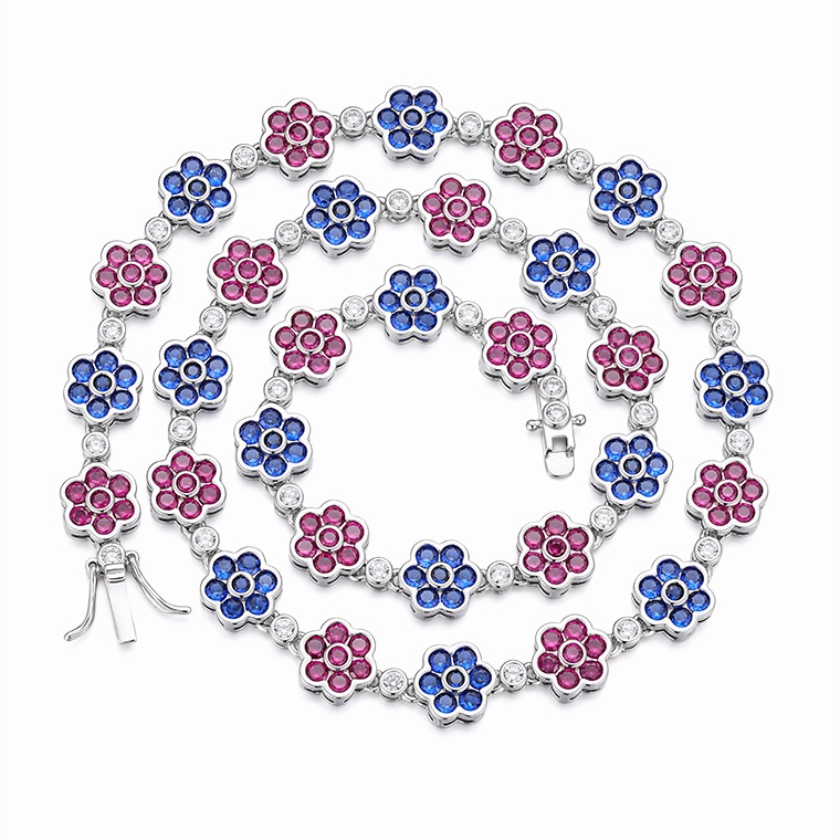 Shining Star Jewelry Iced Out Chain Wholesale Multi Color Flower Tennis Necklace