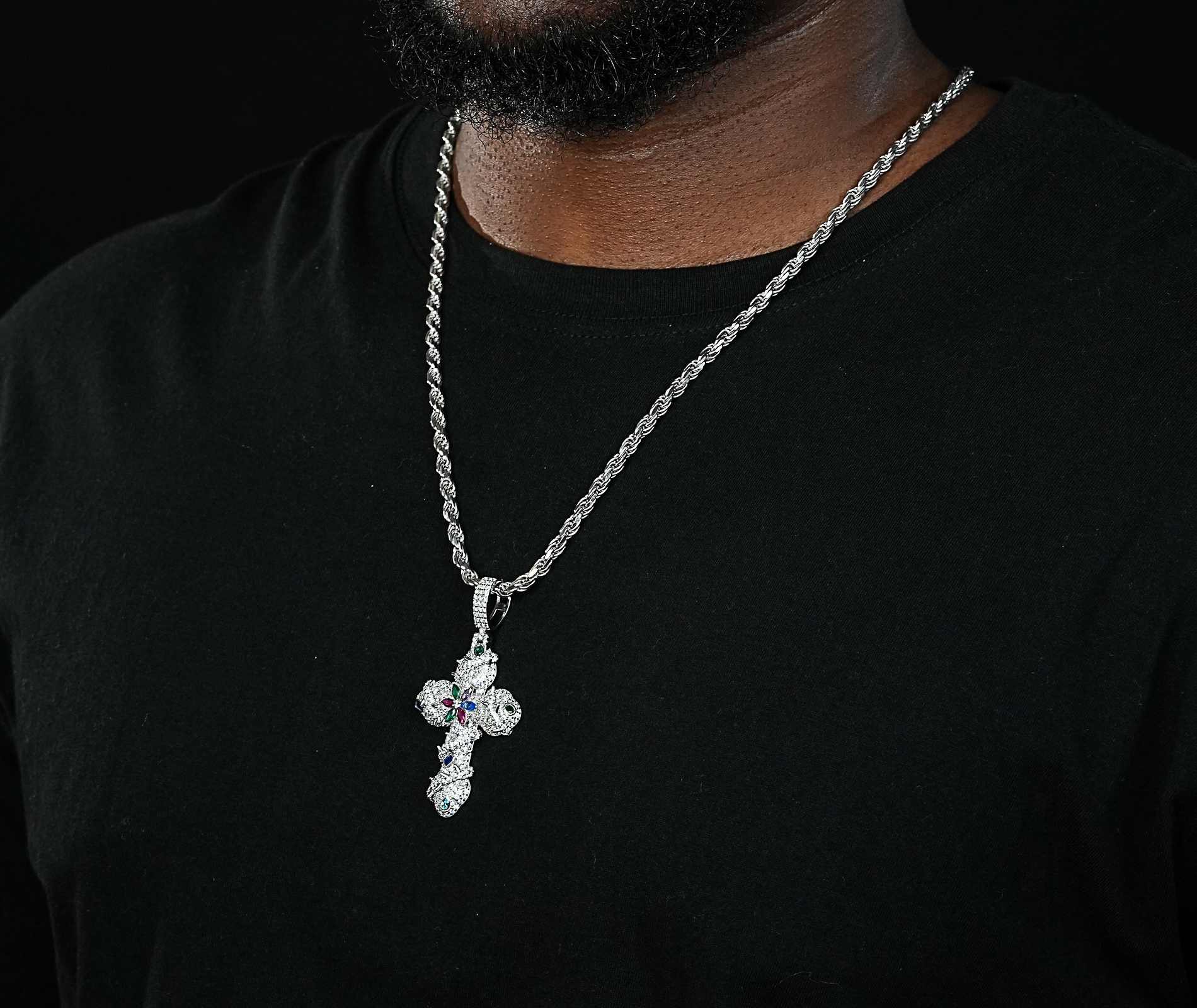 Shining Star Jewelry Custom Gem Studded Sparkle Scattered Diamond Cross Pendant