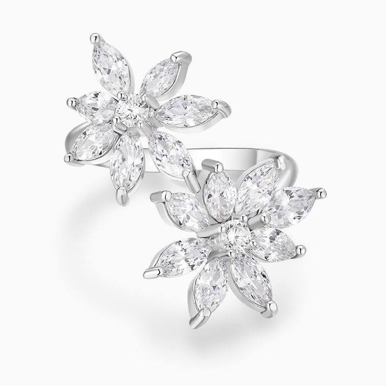 Shining Star 925 Silver Zircon Flower Ring Wholesale