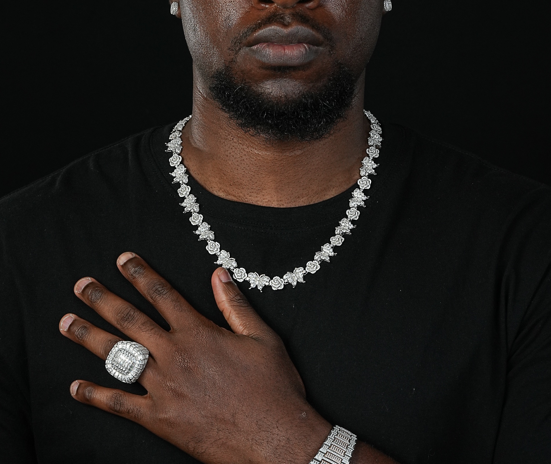 Shining Star Jewelry Diamond Butterfly Rose Silver Chain Necklace For Women