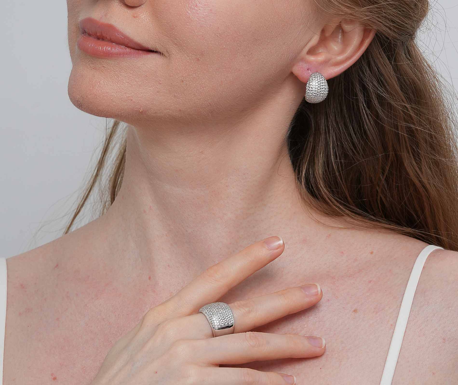 Shining Star Jewelry Women's Iced Out Zircon Chunky 925 Silver Jewelry Set