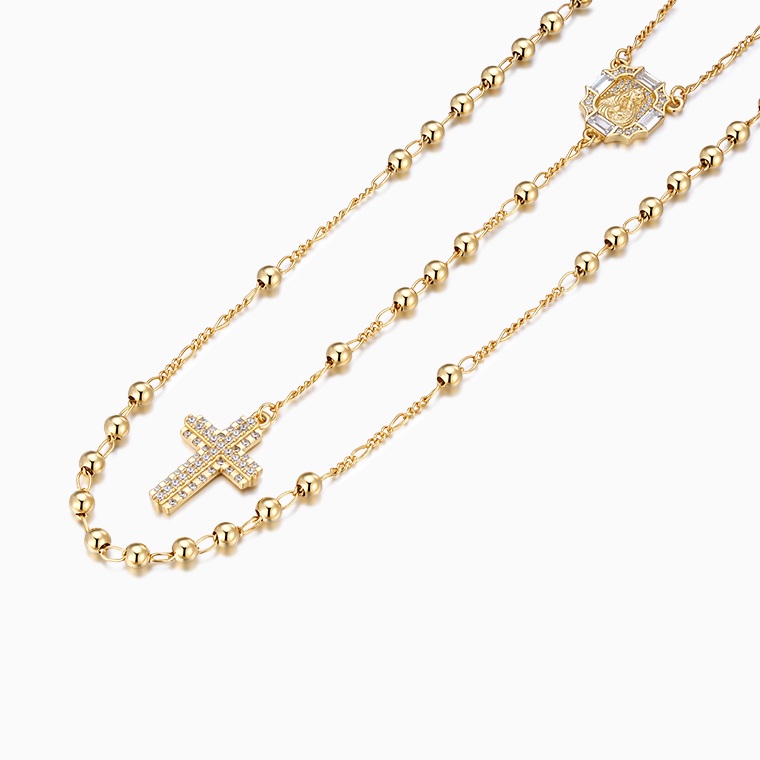 Shining Star Jewelry 14K Gold Charms Virgin Mary Cross Pendant Rosary Necklace Shining Star Jewelry 14K Gold Charms Virgin Mary Cross Pendant Rosary Necklace