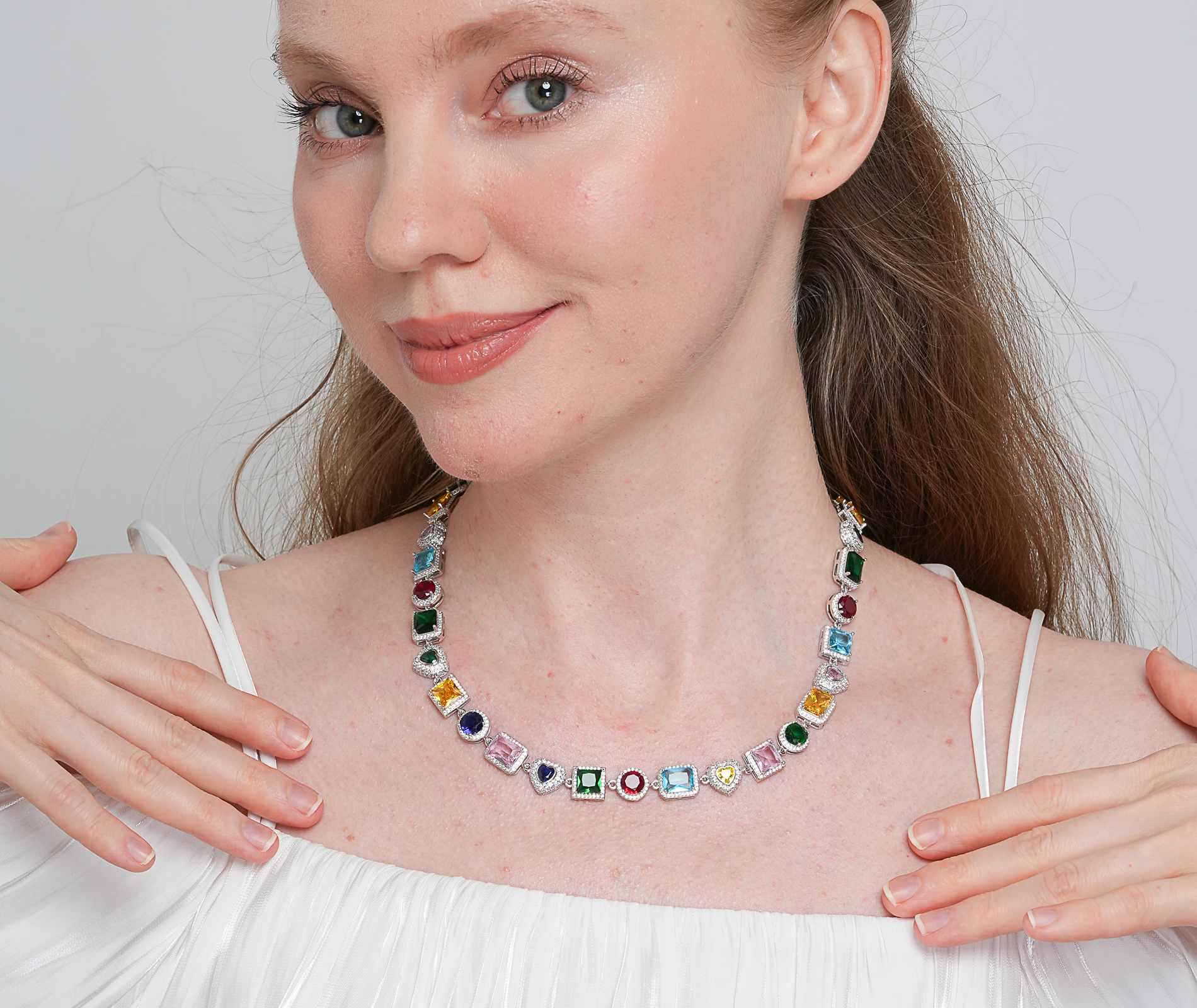 Shining Star Jewelry 10Mm Sterling Silver Cluster Iced Out Link Chain Necklace