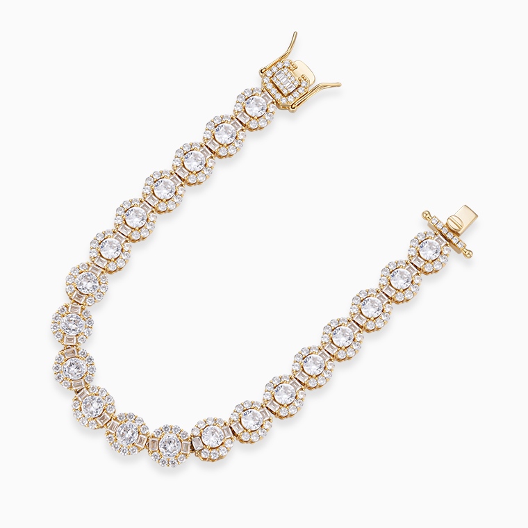 Shining Star Jewelry 14K Solid Gold Plated Zircon Hiphop Cluster Tennis Bracelet