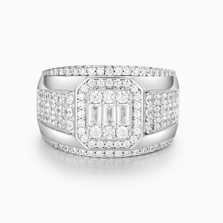 Shining Star Jewelry New Fashion Hip Hop 925 Silver CZ Men Adjustable Open Ring