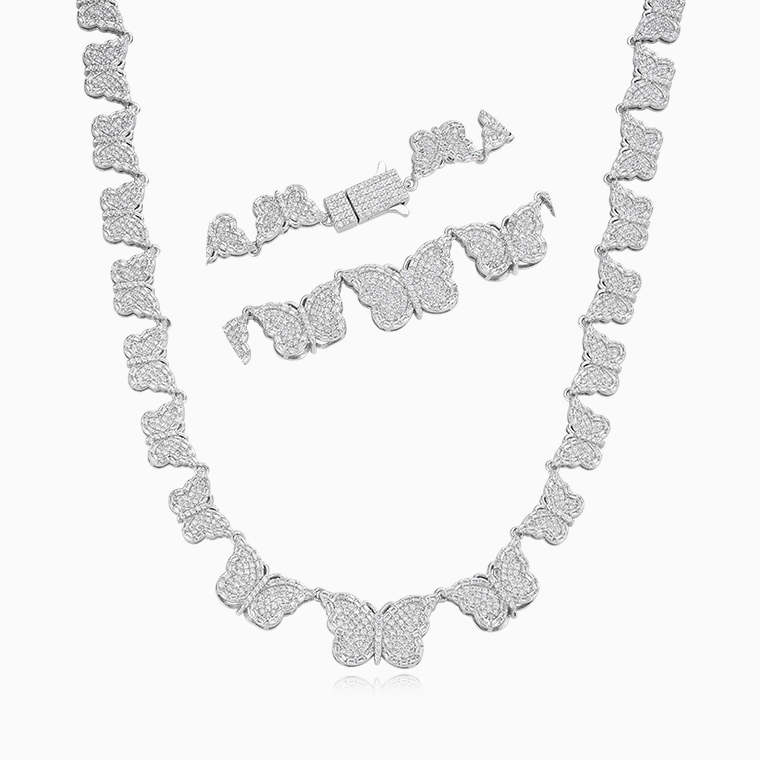 Wholesale Silver Iced Moissanite Butterfly Necklace