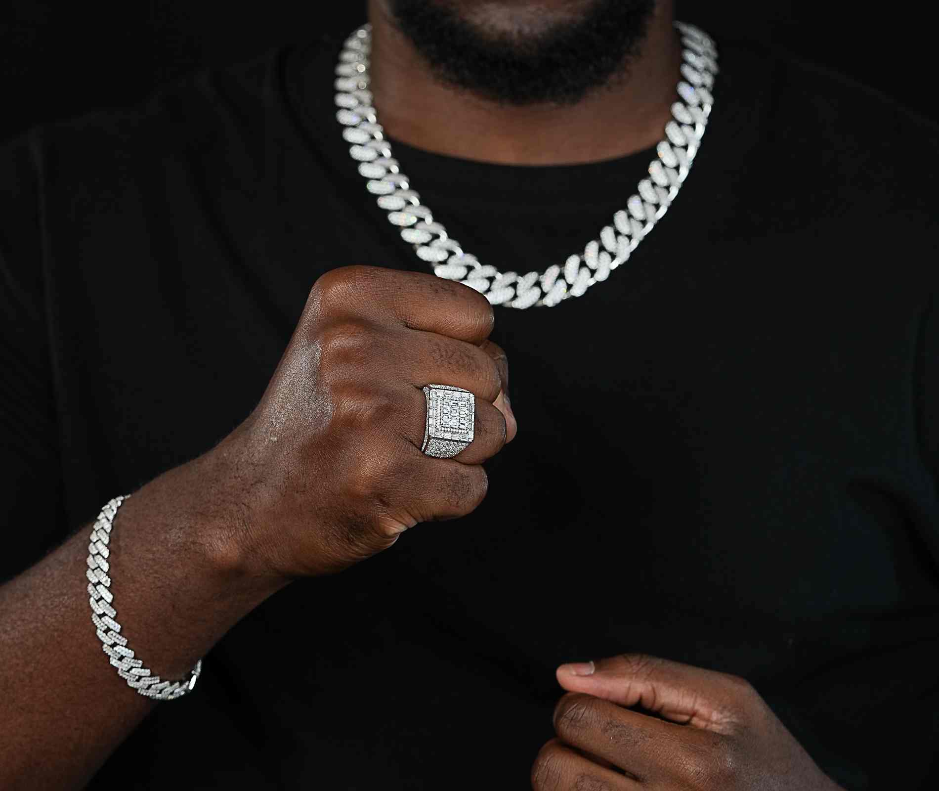 Shining Star Jewelry Mens D VVS Clarity Moissanite Square Shape Layer Ring