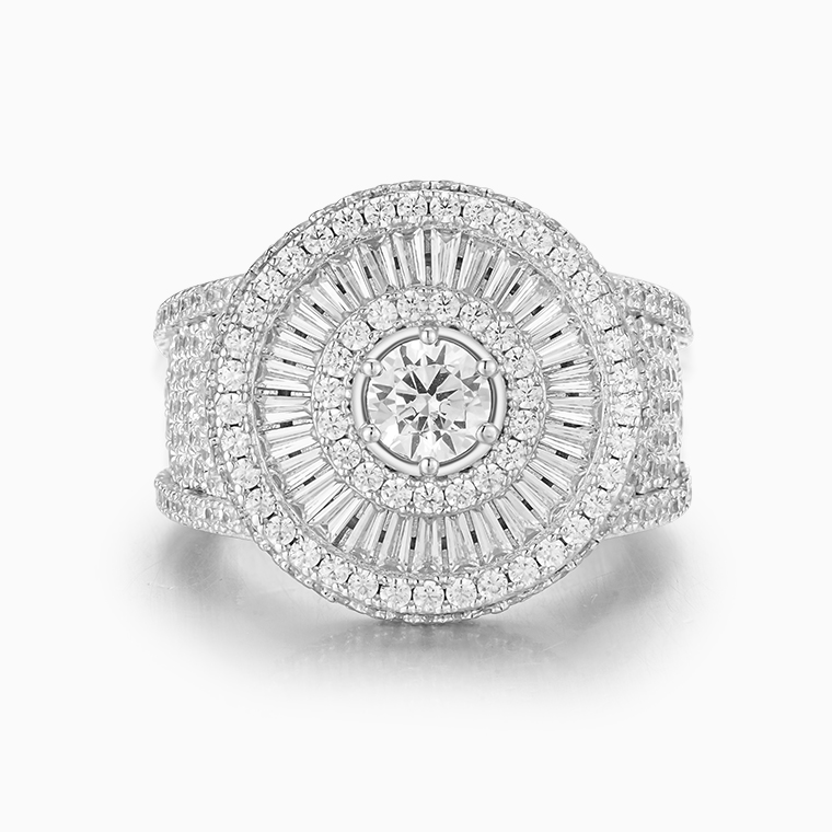 Shining Star Jewelry Luxury Baguette Halo Zircon 925 Sterling Silver Chunky Ring