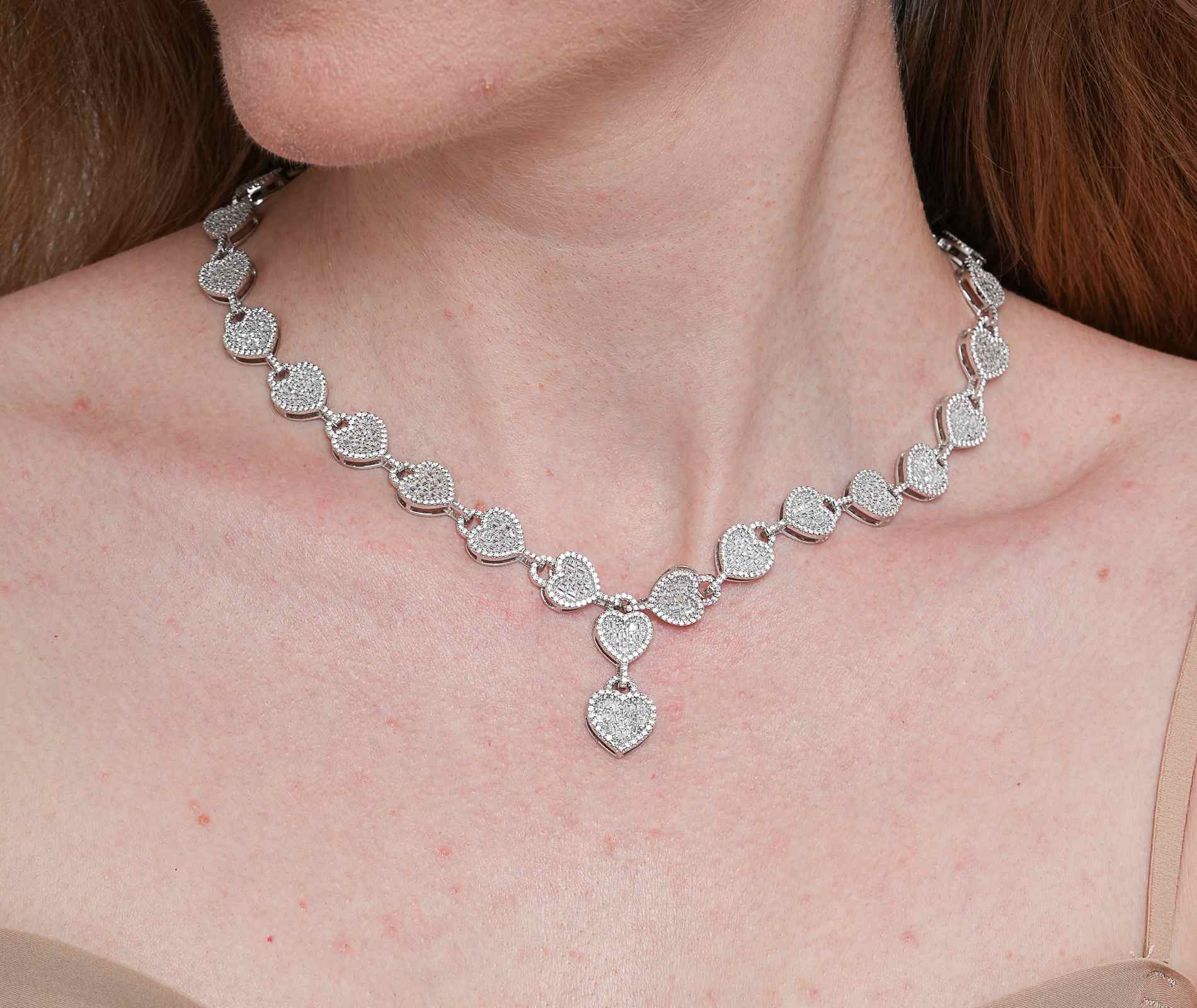 Shining Star Jewelry Hiphop Street Style Trendy Women Baguette CZ Heart Necklace