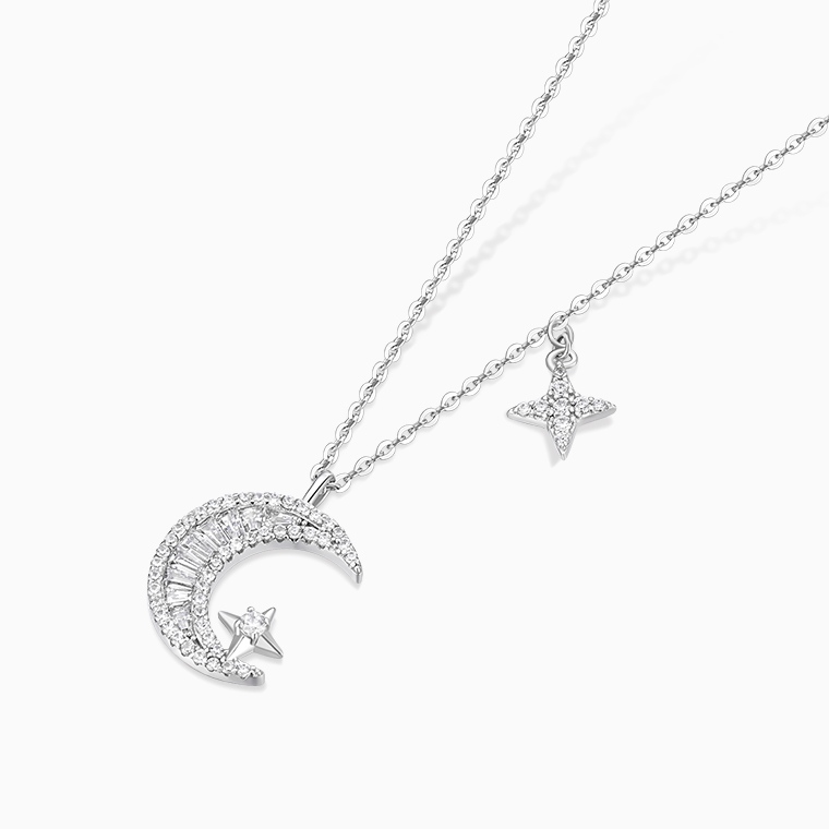 Shining Star Jewelry Adjustable Baguette Zircon Moon Pendant Fine Necklace Women