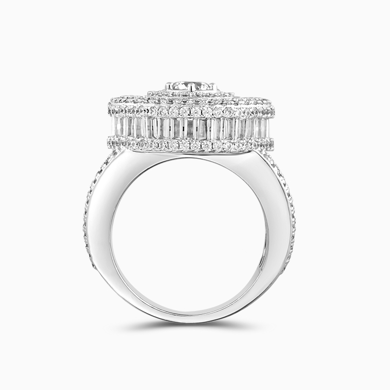 Shining Star Jewelry Luxury Baguette Halo Zircon 925 Sterling Silver Chunky Ring