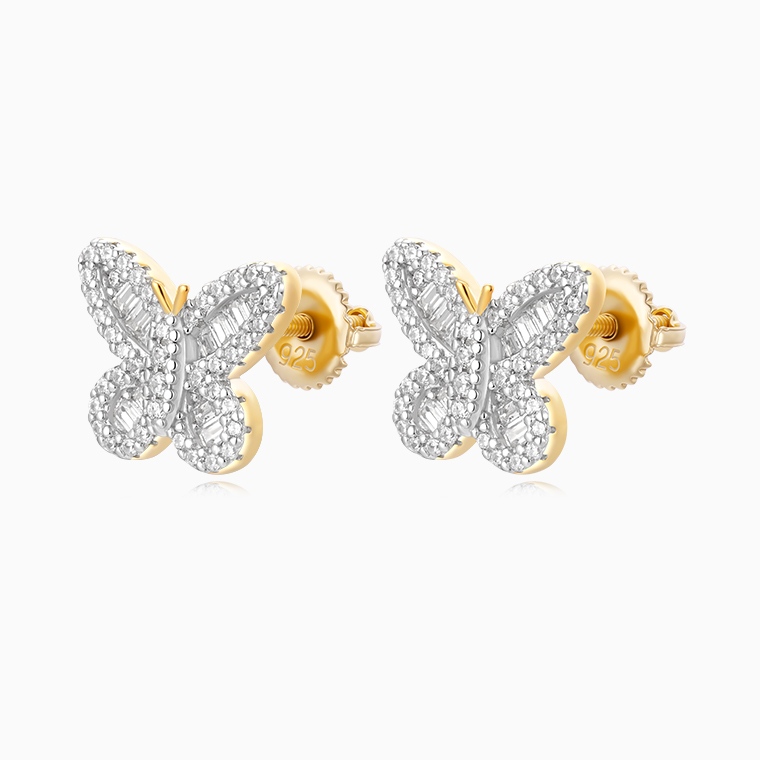 Shining Star Jewelry Silver Iced Out Zircon Bling Bling Butterfly Stud Earrings