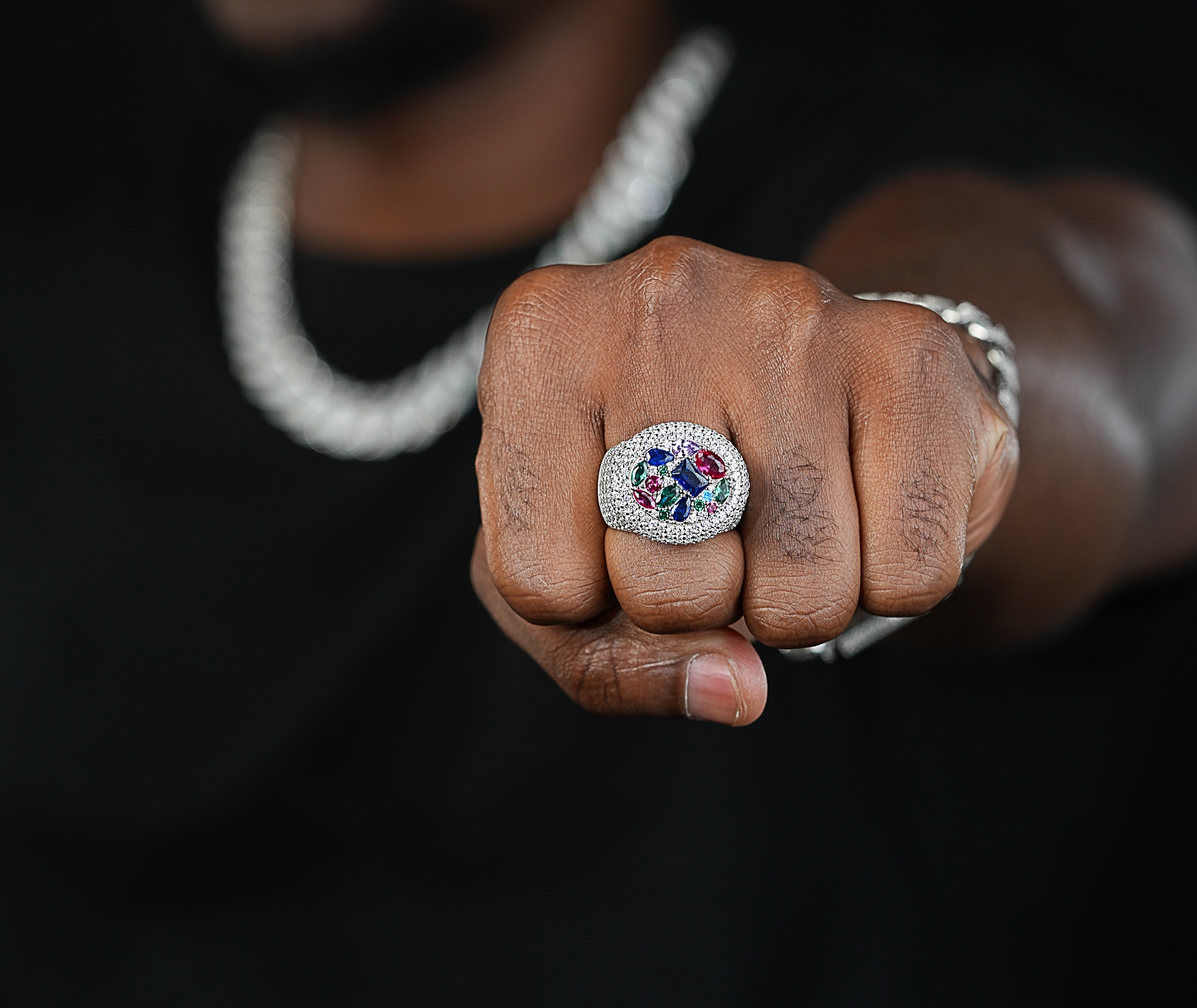 Shining Star Jewelry Fashion Color Zircon Round 925 Silver Ring For Men