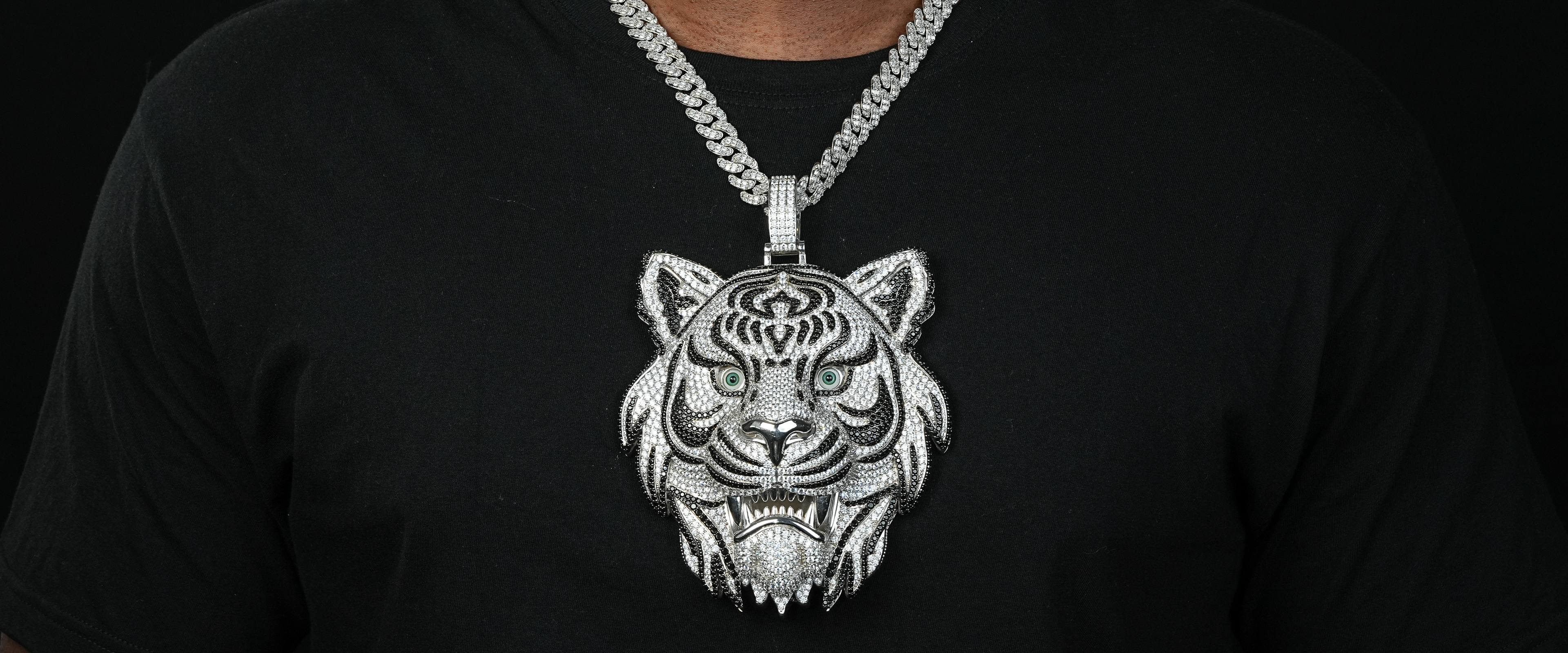 Shining Star Jewelry Custom Animal Tiger Pendant Mens Moissanite Diamond Pendant