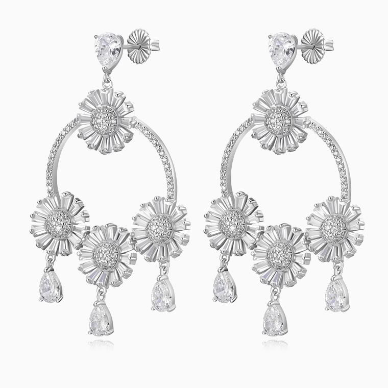 Shining Star Jewelry Women's Iced Out Zircon Dazzling Sunflower Dangle Earrings Shining Star Jewelry Women's Iced Out Zircon Dazzling Sunflower Dangle Earrings